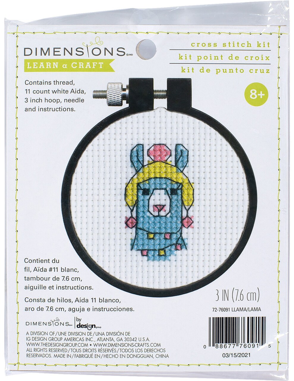 Dimensions Learn-A-Craft Counted Cross Stitch Kit 3" Round-Llama (11 Count)
